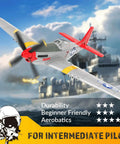 Four Channel RC Plane P51 Mustang Ready To Fly With X Pilot Stabilization And One Key Aerobatics in flight over a battleship.