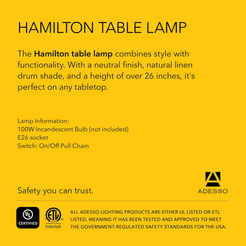 Hamilton Table Lamp With Walnut Eucalyptus Wood And Antique Brass Finish, 26.25 Inch Tall, Linen Shade, 100W Incandescent Or 26W CFL, Dope Modern Brown Desk Lamp For Living Room And Office
