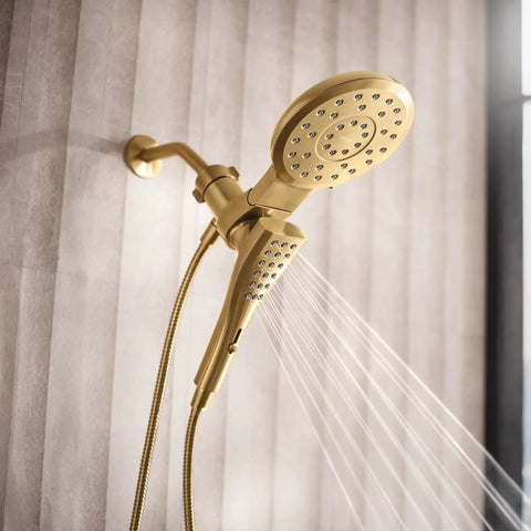 Next Level Bathroom Upgrade Featuring Brushed Gold Handheld And Rain Shower Head Combo With Infiniti Dial For Killer Flow Options Smooth As Butter Magnetix Docking Tech And Zero Hassle Daily Enjoyment