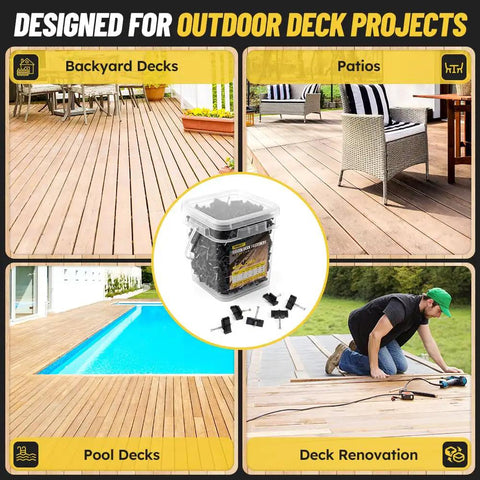 Heavy Duty Hidden Deck Fasteners For Every Composite Decking Board With No Sweat Grooved Clipping Kit for backyard decks and pool areas.