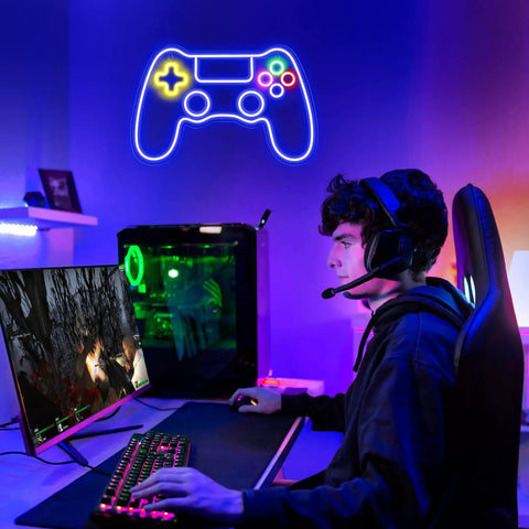 Teen gaming with Neon Game Controller LED Sign For Gaming Room Decor Cool LED Neon Light For Teens And Gamers