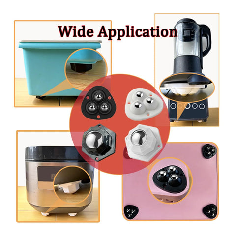 Self Adhesive Mini Caster Wheels For Small Kitchen Appliances And Countertop Items, 360 Degree Swivel ABS Wheels, shown on various appliances