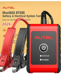 BT506 Car Battery Tester With Adaptive Conductance For 6V And 12V Batteries, Reads 100-2000CCA And Tests Flooded, AGM, AGM Spiral, EFB And GEL Packs, Plug-And-Play Go-To Tool For CCA, CA, SAE, EN, IEC, DIN Standards, Fast Accurate Diagnostics, red handheld unit with clamps
