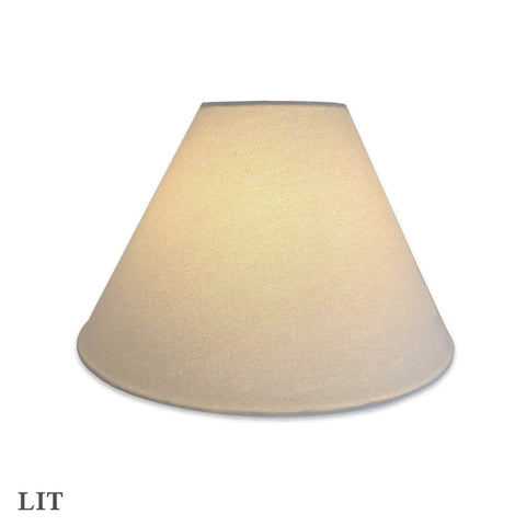 Coolie Empire Hardback Lamp Shade Linen White 6x16x10 Inch V Notch Fitter lit on display