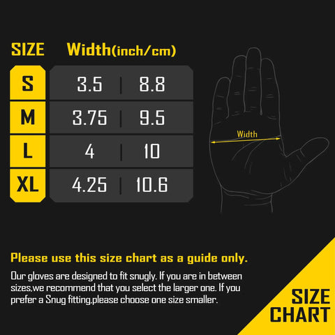 Size chart for Heavy Duty A5 Cut Resistant Gloves With Nitrile Grip And Touchscreen Compatibility No PFAS