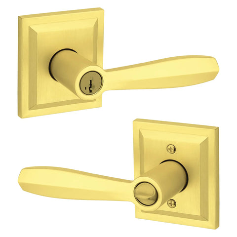 Torrey Pines Entry Door Handle Reversible Lever With Keyed Lock And SmartKey Rekey Technology, Microban Protection, Satin Brass Finish