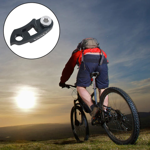 Cyclist with MTB and Rear Derailleur Hanger Extension For Bicycle Fits 32T 36T 40T 42T 44T 46T 50T 52T 56T in inset image