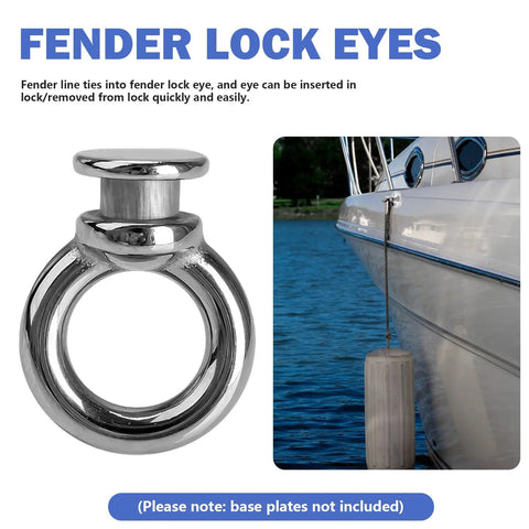 Easy Docking Fender Bumper Clips For Boats Stainless Steel Eyelets 4 Pack Silver showing fender lock eyes and boat setup