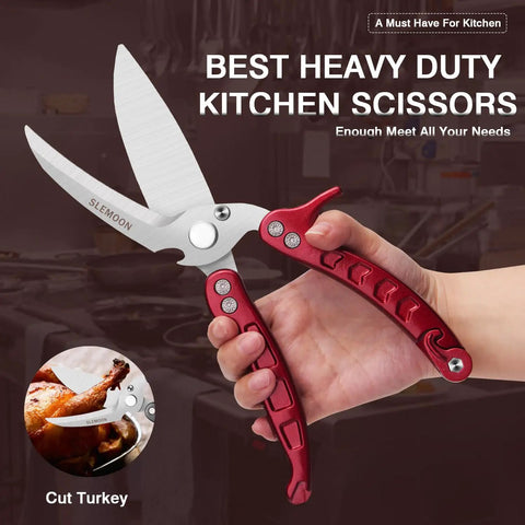 Heavy Duty Poultry Shears And Kitchen Scissors Two Pack For Chicken Turkey Meat And Herbs Vegetables With Serrated Edge And Extra Thick Blades Stainless Steel Burgundy Color