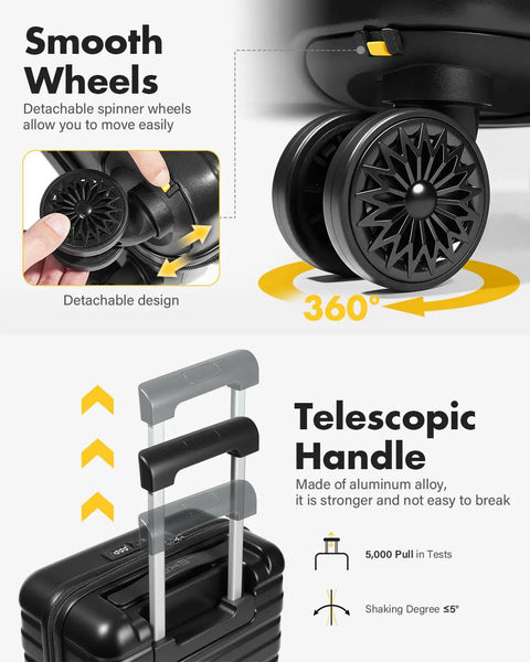 Smooth spinner wheels and telescopic handle on 16 Inch Underseat Carry On Luggage Airline Approved Hard Shell Suitcase With TSA Lock.