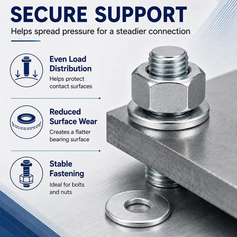 Heavy Duty Steel Fender Flat Washers Set 5/16 X 1-1/5 Inch Zinc Plated, showing secure support with bolts and nuts, 400 pieces.