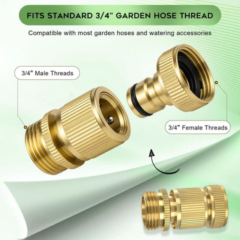 Brass Garden Hose Quick Connect Kit With Four Male And Four Female Connectors, Extra Washers, Leak Resistant, Quick Release