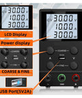 Must Have Adjustable 30V 10A And 5A DC Power Supply With RS232 Control Dual Display Voltage And Current, shown with controls and USB port