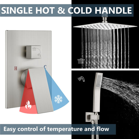 Ceiling Mount Rain Shower System With 10 Inch Shower Head And Handheld Spray High Pressure Faucet Set