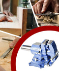 Multipurpose Bench Vise Heavy-Duty Multi-Jaw Vise Clamp-On with 360-Degree Rotation and Swivel Base shown in workshop use