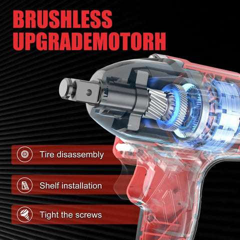 Heavy Duty Cordless Impact Wrench One Half Inch Brushless Motor visible parts diagram highlighting tire disassembly features.