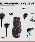 All-In-One 16-Piece Women's Golf Club Set With Titanium Driver, 3-Wood, 4-5 Hybrids, 7-SW Irons, Putter, Bag, and Accessories