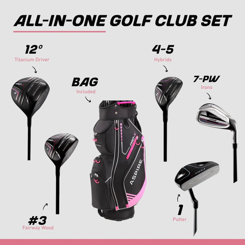 All-In-One 16-Piece Women's Golf Club Set With Titanium Driver, 3-Wood, 4-5 Hybrids, 7-SW Irons, Putter, Bag, and Accessories