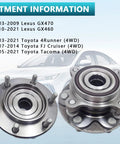 Front Wheel Bearing Hub Assembly 950-001 515201 Kit For Lexus GX460 GX470 Toyota 4Runner FJ Cruiser And Tacoma with 6-bolt hubs