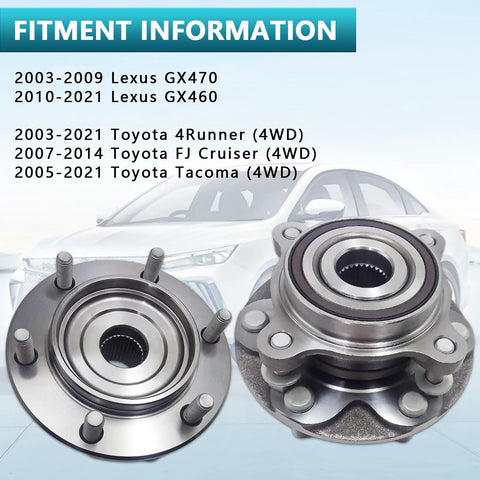 Front Wheel Bearing Hub Assembly 950-001 515201 Kit For Lexus GX460 GX470 Toyota 4Runner FJ Cruiser And Tacoma with 6-bolt hubs