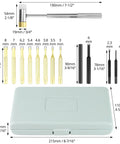 All In One Hammer And Punch Set With Chrome Plated Steel Hammer Nylon And Brass Heads 15 Piece Punch Kit With Brass Steel And Nylon Punches In Durable Plastic Case with detailed measurements