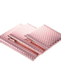 Rose Gold Metallic Bubble Mailers With Self Seal Adhesive, 50 Pack Padded Poly Mailers For Valentine Shipping, shown in three sizes