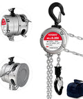 Manual Chain Hoist 0.25 Ton 550 Lbs Capacity 10 Foot Lift 360 Degree Rotatable Chain Block With Dual Safety Hooks, side view