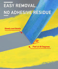 Pro-Grade Blue Painter Tape 0.94 Inch, 18 Rolls, medium adhesion peeling from surface at 45 degrees, no residue left behind.