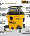 Heavy Duty 10 Gallon Wet Dry Shop Vacuum Featuring Straight Up Quiet Stealth Sonic Motor With Accessory Features