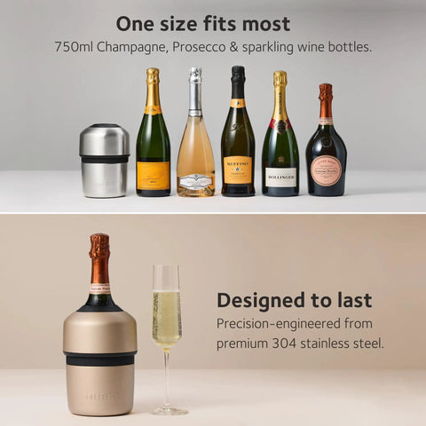 Ultra Efficient Iceless Champagne Chiller With Detachable Stopper Keeps Wine Cold Up To 6 Hours, Fits Most 750ml Bottles Displayed