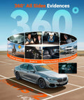360-degree dash cam surveillance montage with animal strikes, incidents, car on parking lot demonstrating 4 Channel 360 Degree Dash Cam For Full Coverage With Front 2.7K STARVIS Night Vision Cabin 1440P Rear 1080P 24 7 Buffered Parking Mode WiFi Voice Control Dual GPS And Up To 1TB Max Storage features.