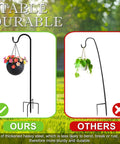 Comparison of Outdoor No Fuss 48 Inch Shepherds Hook Garden Pole with five prongs and a different unstable hook.