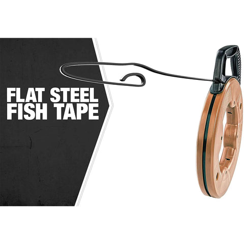 1 Eighth Inch Steel Fish Tape, 240 Feet, Tough As Nails Rugged Spring Steel Tool For Electricians, Rust Resistant And Easy Pulls, Durable Case, Built For Long Runs And Smooth, Pro Grade Performance, close-up view of rugged case