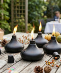 Upgraded Tabletop Torch Set Of 6 With 24.5 Oz Citronella Fuel Refillable Metal Lanterns for Patio Yard Deck Garden Outdoor Parties