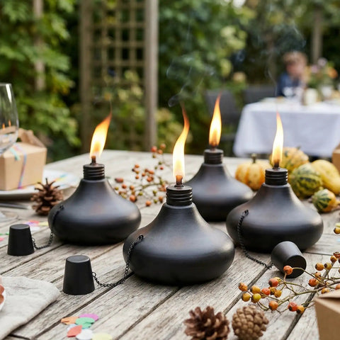Upgraded Tabletop Torch Set Of 6 With 24.5 Oz Citronella Fuel Refillable Metal Lanterns for Patio Yard Deck Garden Outdoor Parties