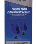 Level Up Your Shop Rig With These Knockout Adaptive Cutting System Extension Brackets That Bolt Right Onto Standard Workbenches Or Portable Project Tables For Quick Setup, blue and black package with project table extension brackets.