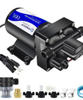 Water Pressure Booster Pump For Home And RV 110V Self Priming Diaphragm Pump Delivers 5.5 GPM And Adjustable 30 To 75 PSI with accessories