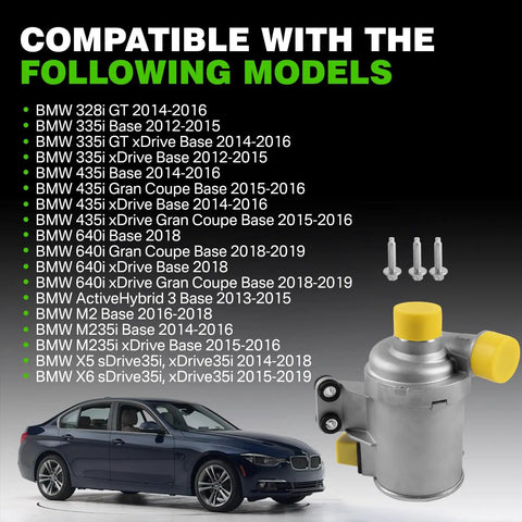 Electric Engine Water Pump For BMW 328i 335i 435i M2 X5 X6 3.0L Inline 6 2013 To 2019 Replace 11518635090 with mounting screws.