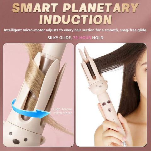 Automatic Rotating Curling Iron 28mm Barrel For Beachy Waves in use, showing high-torque micro motor and ceramic coating
