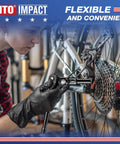 Person using four piece impact socket adapter and reducer set for one quarter, three eighths, and one half inch drives on a bike