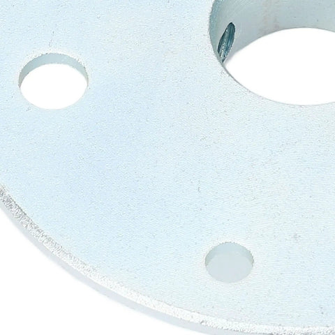 Close-up of steel alloy rear sprocket brake hub adapter mount for 1 inch go kart wheels, precision bore and keyway included.