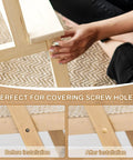 Woman installing 200 Pieces Wood Screw Hole Plugs Three Eighths Inch Mushroom Caps For Furniture Repair And D I Y Projects Natural Wood Button Plugs To Hide Holes Hardwood Wood Caps For Cabinets And Tables No Mess Quick Fix