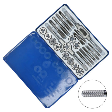 Beefy Alloy Steel Tap Die Kit And Thread Repair Tool Set For Metalworking Heavy Duty Hand Tools Pro Grade Threading Tools Durable CNC Compatible Wrench And Die Set For Precise Long Lasting Repairs, blue case open