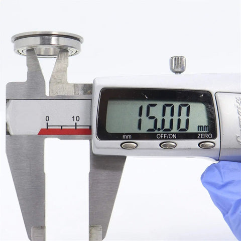 Measuring 15mm inner diameter of F6802ZZ Flanged Bearings for Pack Of Ten F6802ZZ Flanged Bearings 15mm Inner Diameter 24mm Outer Width 5mm Double Shielded Deep Groove Ball Bearings For Industrial Machinery Projects.