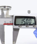 Digital caliper measuring 15.00mm of F6802ZZ flanged ball bearing for precision in industrial projects.