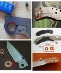 EDC Pocket Knife Brass Washer Set For Pivot Pins 20 Pcs Replacement Gaskets shown installed on folding knife parts