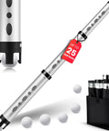 Telescopic Golf Ball Retriever Kit With Detachable 3 Piece Retriever Golf Ball Scooper Cleaner Stamp Bag And Holder For Practice And Easy Storage Top Notch Golf Accessories Gift Pack shown with bag and golf balls.