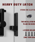 Heavy Duty Sliding Barn Door Latch With 90/180 Degree Universal Operation, Privacy Lock For Bathroom Bedroom Garage And Cabinets, Durable Zinc Alloy Gate Hardware In Black, side view