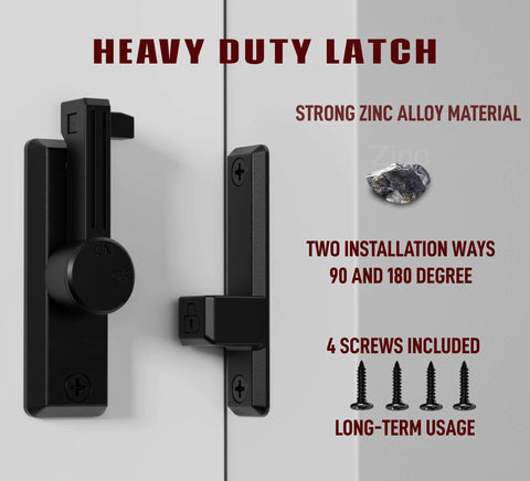 Heavy Duty Sliding Barn Door Latch With 90/180 Degree Universal Operation, Privacy Lock For Bathroom Bedroom Garage And Cabinets, Durable Zinc Alloy Gate Hardware In Black, side view