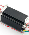 Four Nema 23 2-Phase Hybrid Stepper Motors Deliver Beefy 2.8 Nm Torque and 425 Oz-In Holding Torque 1.8 Degree Dual Shaft 8mm 57x57x112mm 4-Lead Wiring For CNC Router Milling Lathe Engraving Machine showing side view with dimensions